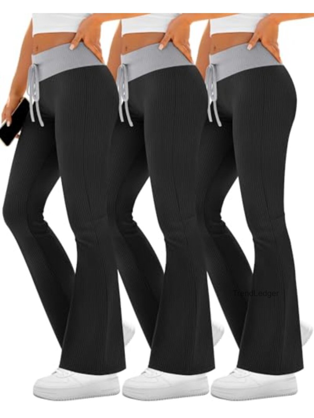 3 Pack Flare Leggings Ribbed Knit Yoga Pants Bootcut Bell Bottoms